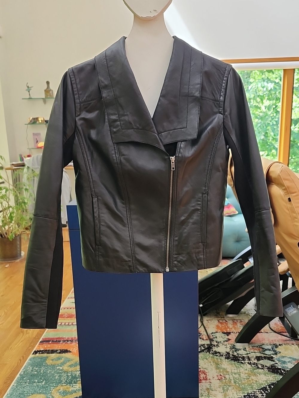 CASLON Drape Collar Leather Jacket